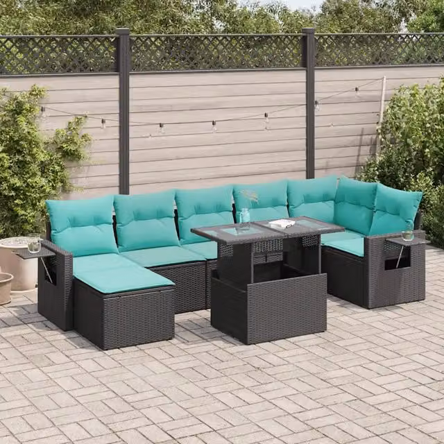Set Divani da Giardino con Cuscini 8 pz Nero Polyrattan Acacia 3326518