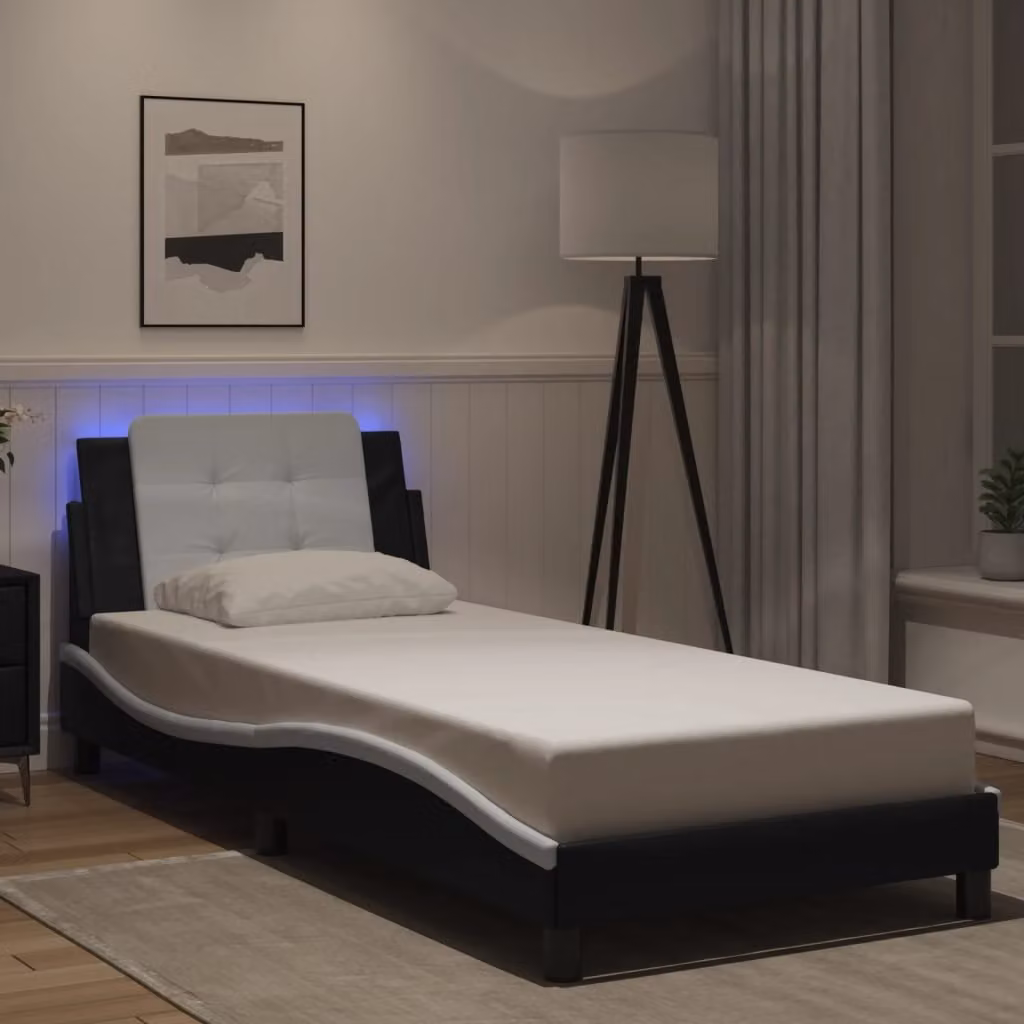 vidaXL Giroletto Zadar con LED e porta USB senza materasso, Nero e Bianco, L: 80 cm, P: 200 cm – 1