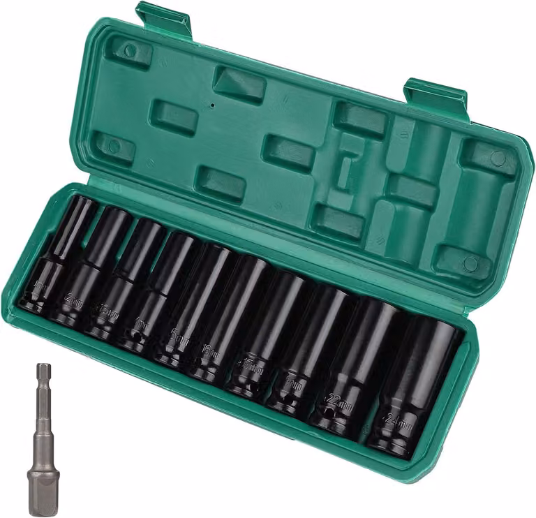 Set di chiavi a bussola per viti, 11 pezzi, 1/2 pollice, da 10 a 24 mm, in acciaio CR-V, con custodia per l'officina