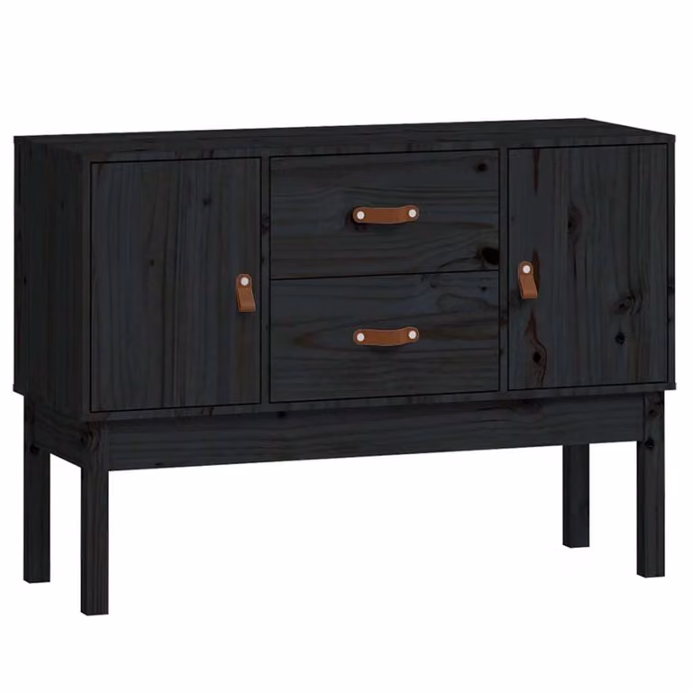 Credenza Nera 110x40x78 cm in Legno Massello di Pino