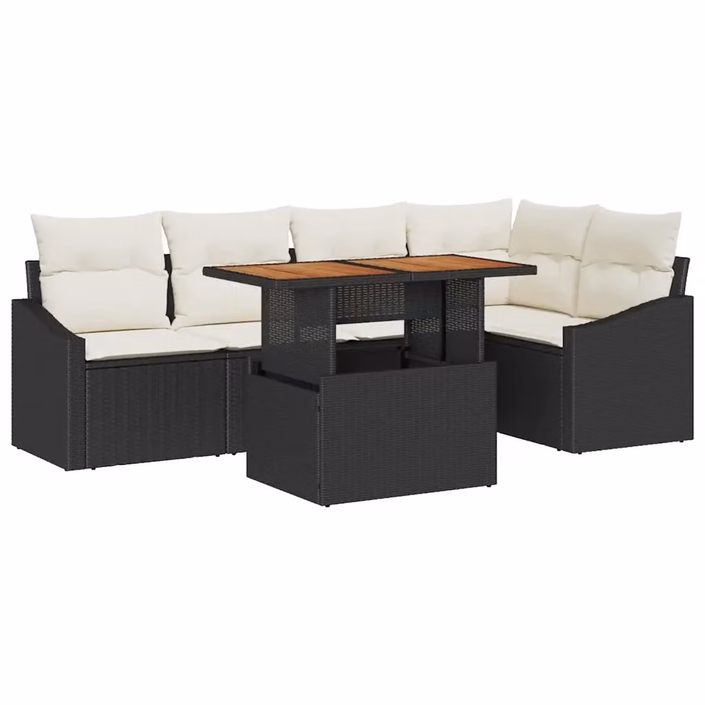 Set da pranzo da giardino vidaXL in rattan e legno con cuscini, 6 pezzi, Nero e Beige – 2