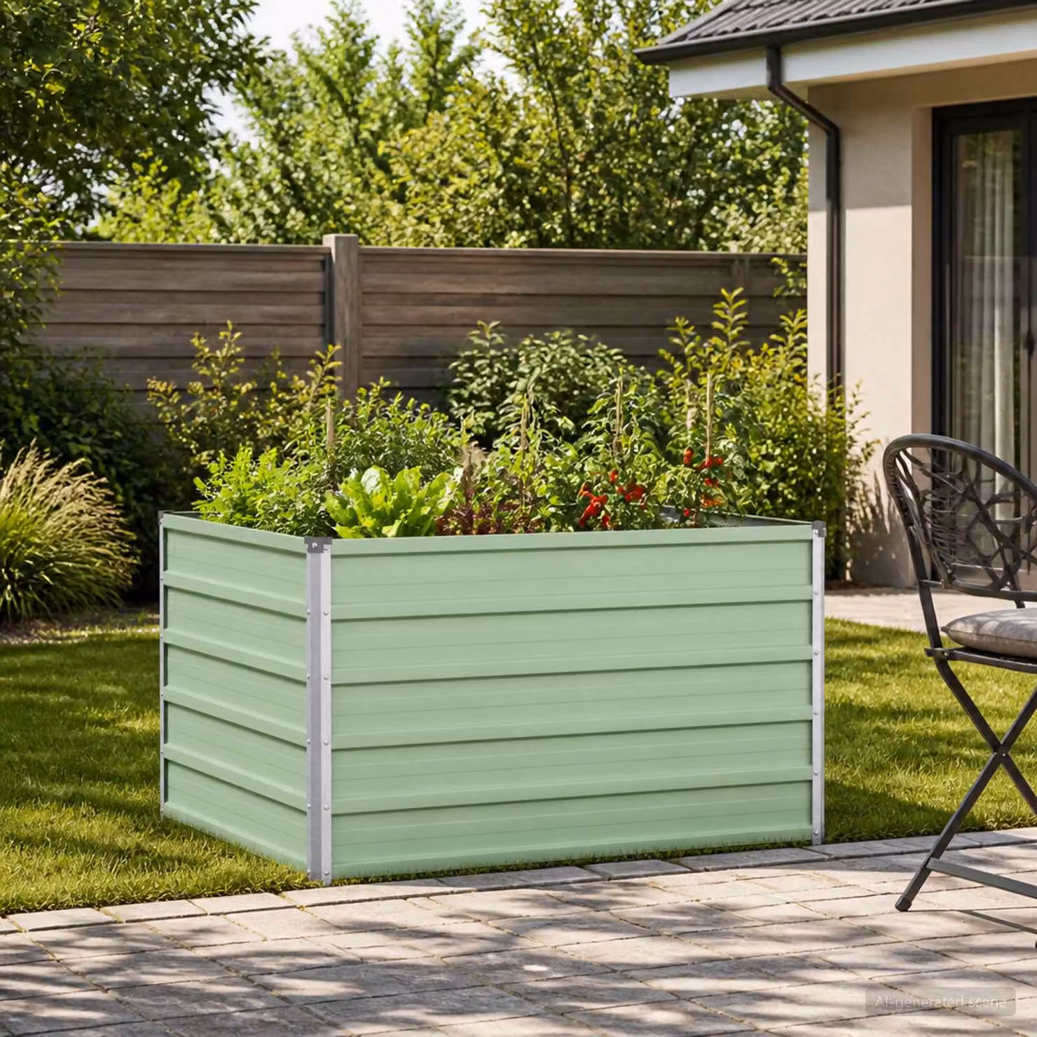 Letto rialzato da giardino vidaXL in metallo verde, L: 100 cm, P: 80 cm, H: 55 cm