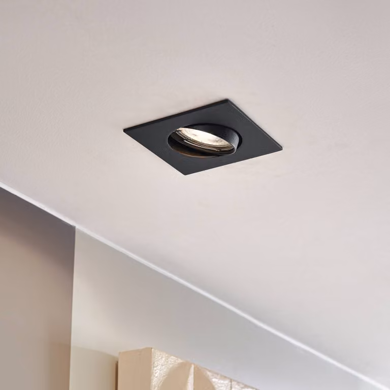 PRIOS Luci da incasso Fibur, nera, 9 cm, GU10, confezione 10 Fibur PRIOS, dimmerabile, Nero, Soggiorno / Sala da pranzo, Metallo, Moderno
