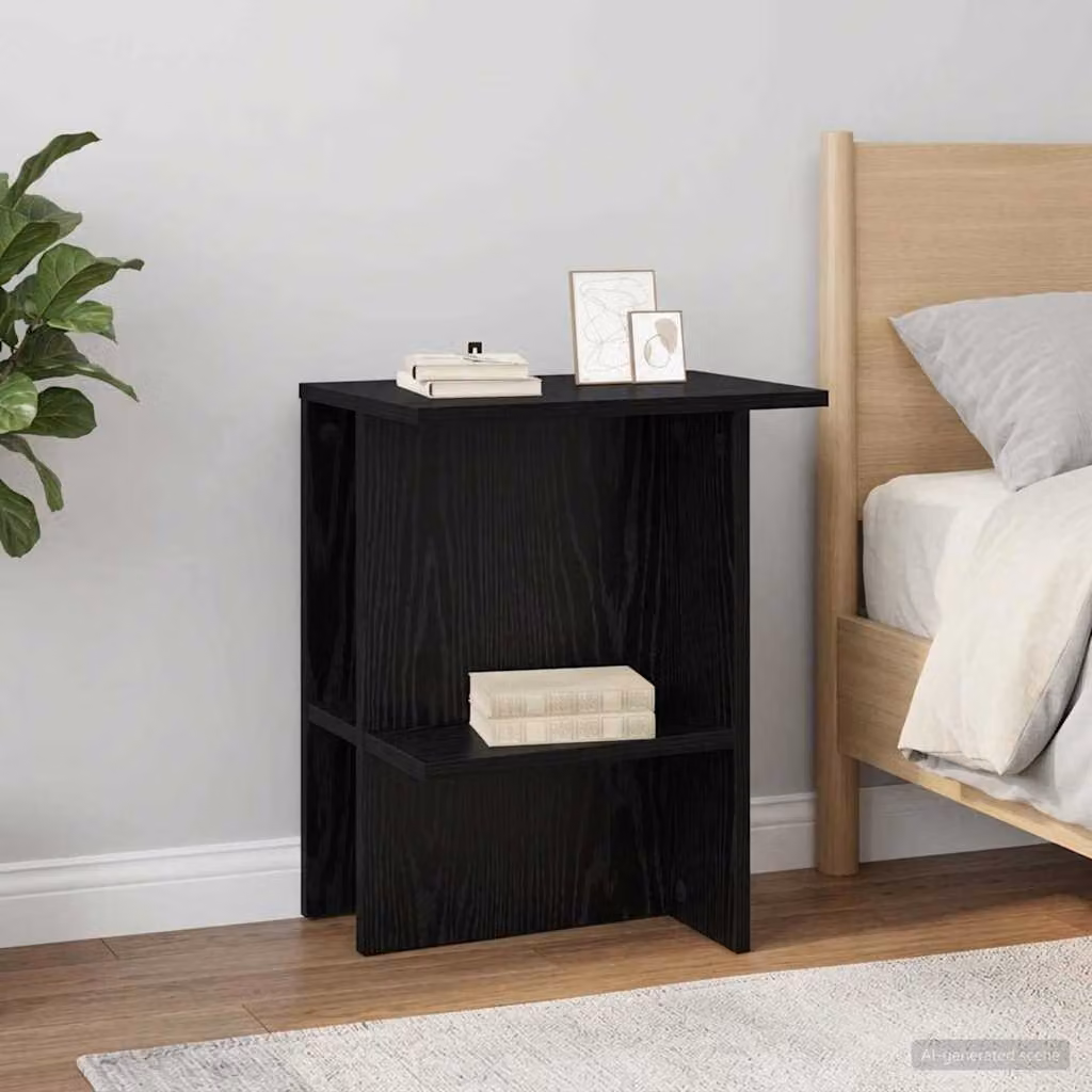 vidaXL Tavolino da salotto moderno in legno nero e rovere, L/P/H: 40 x 30 x 49 cm