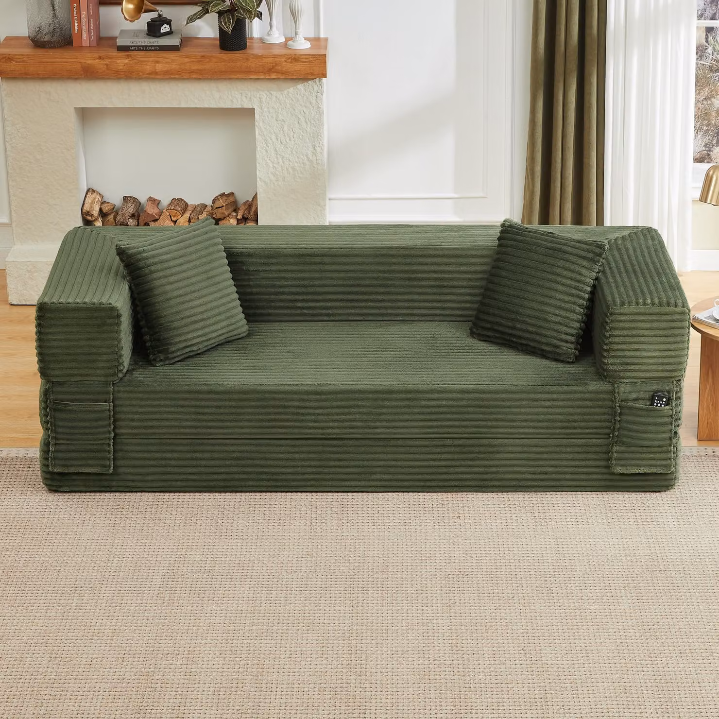 Divano letto in corda, trasformabile in un piccolo letto matrimoniale, design quadrato a due strati, imbottitura in schiuma ad alta densità, aspetto moderno
