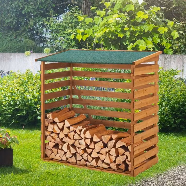 Caminetto a legna da giardino Casetta porta legna da esterno 116x65x123cm Grebe