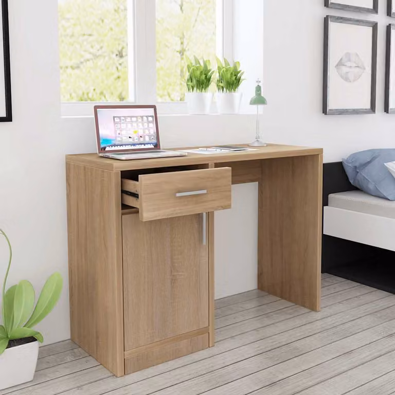Scrivania moderna vidaXL in legno e MDF color rovere, L/P/H: 100 x 40 x 73 cm