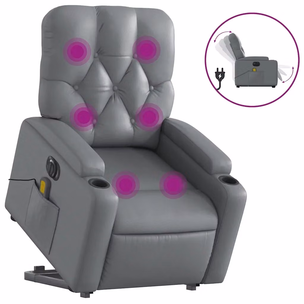 Poltrona Alzapersona Elettrica Reclinabile vidaXL in Similpelle Grigio – 2