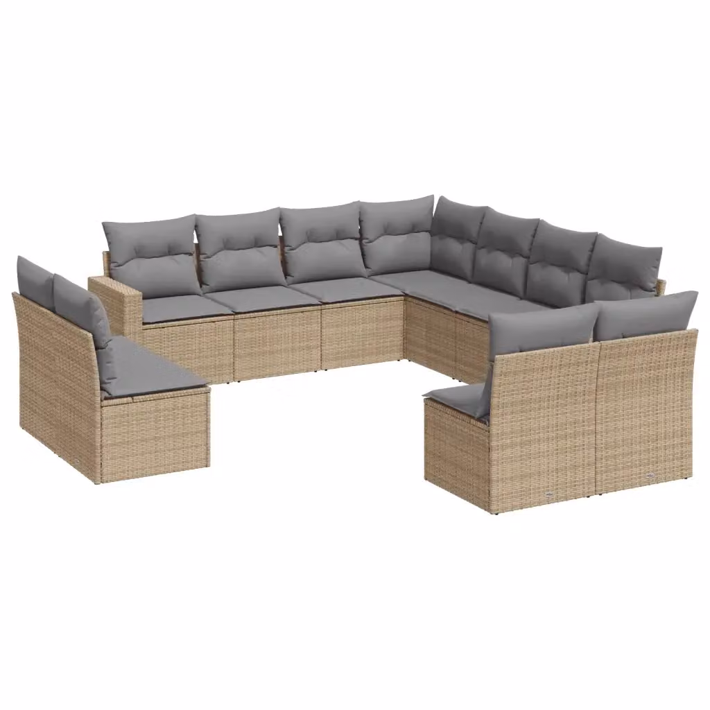 Set di divani da giardino vidaXL 11 pz in rattan con cuscini beige e struttura in metallo a forma di L – 2