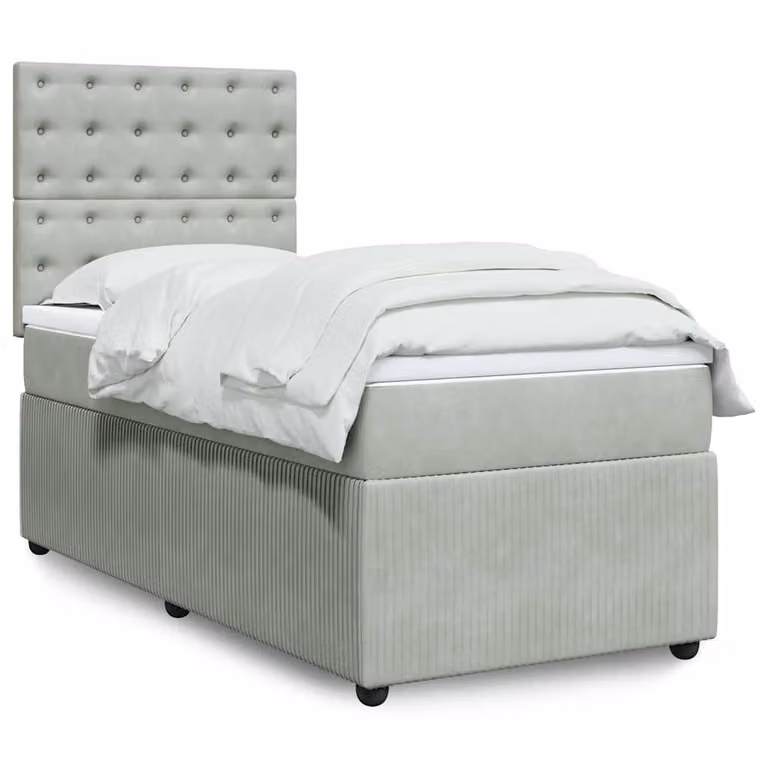 vidaXL Giroletto a Molle Ibrido con Materasso in Velluto Grigio e Bianco L/P/H: 100 x 200 cm