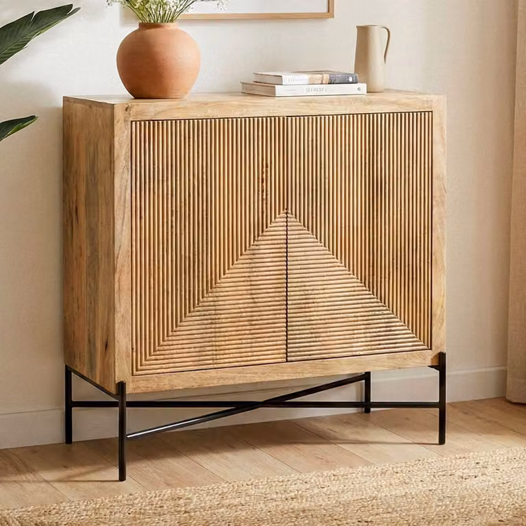 FineBuy Credenza in legno massello di mango 91x96 cm Comò con 2 ante Mobile da soggiorno Credenza Mobile a colonna Comò Mobile da ingresso Fatto a mano