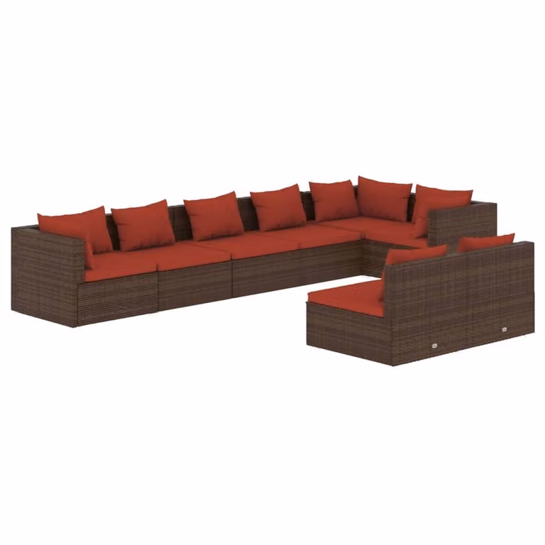 Set Divani da Giardino 8 pz con Cuscini in Polyrattan Marrone