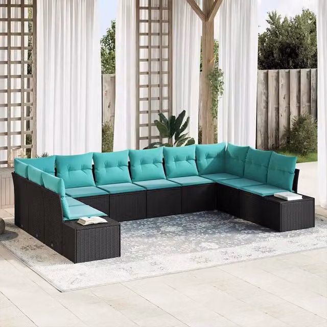 Set Divano da Giardino 10 pz Nero polyrattan 3347246