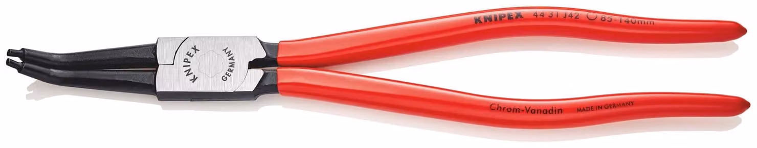 KNIPEX 44 31 J42 Pinza per anelli interni in fori di trapano con angolo di 45° e rivestimento in plastica nera atramentata 310 mm