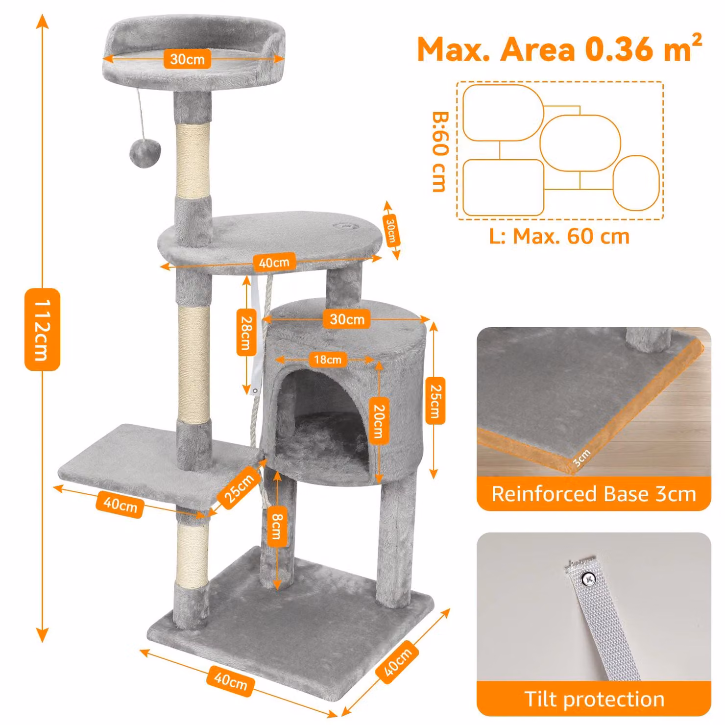 Katzenbaum – Albero per gatti da appartamento – Legno – Multilivello, con 5 o più piani – Include pali per graffiare, una cuccia e aree di riposo – Colore: PE00113003