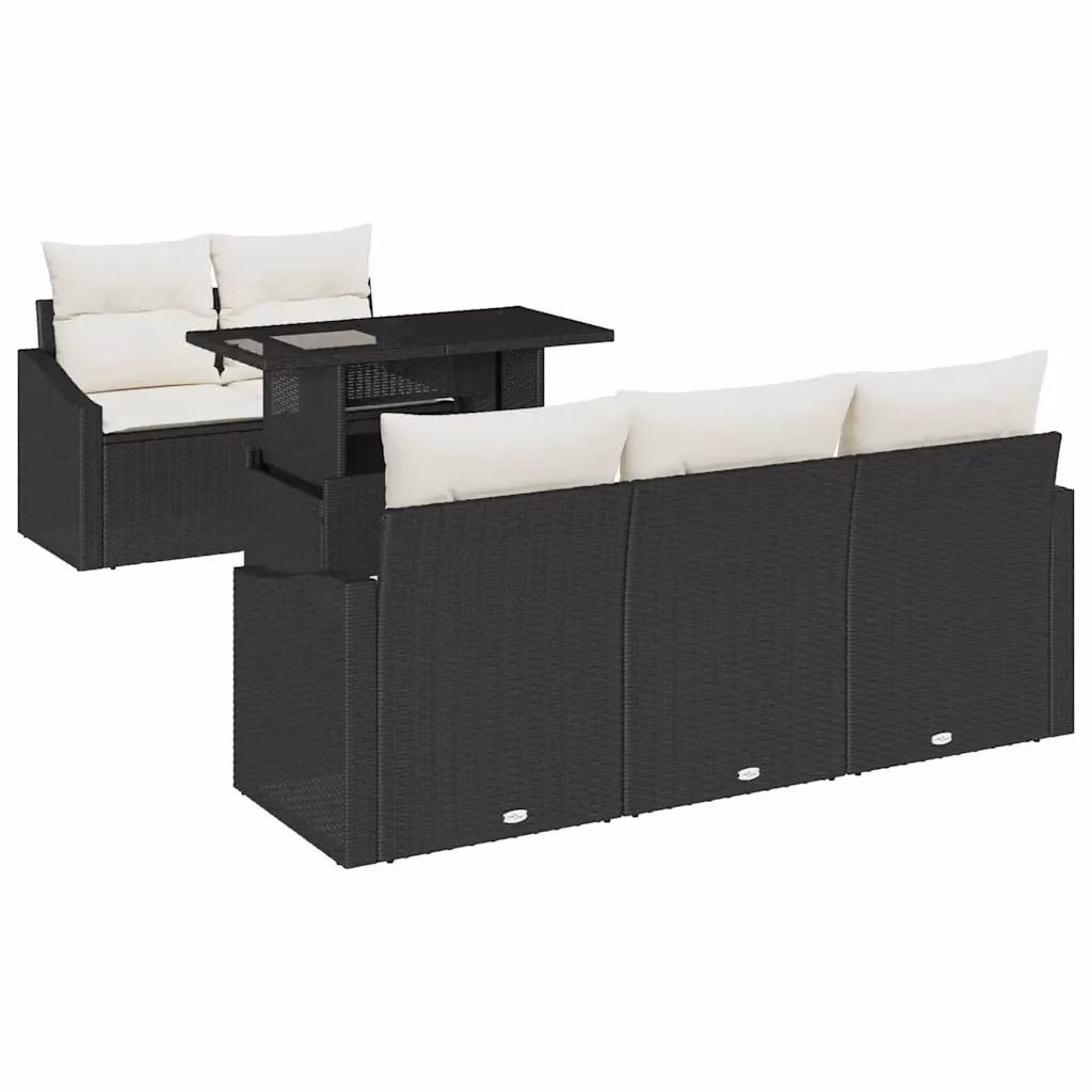 Set Divano da Giardino vidaXL 6 Pezzi a Forma di L con Cuscini, Nero e Beige – 2