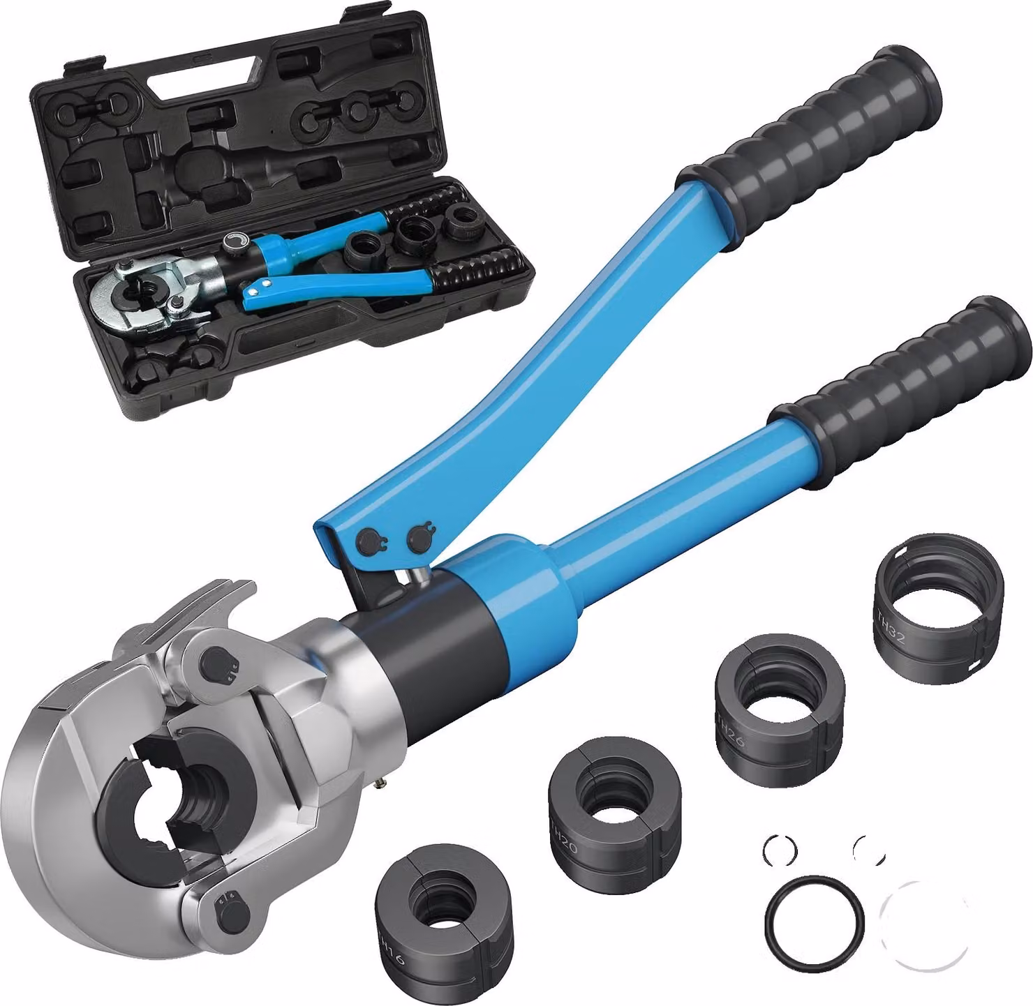Pinza a crimpare, testa girevole a 360°, forza di pressione 10 tonnellate, blu