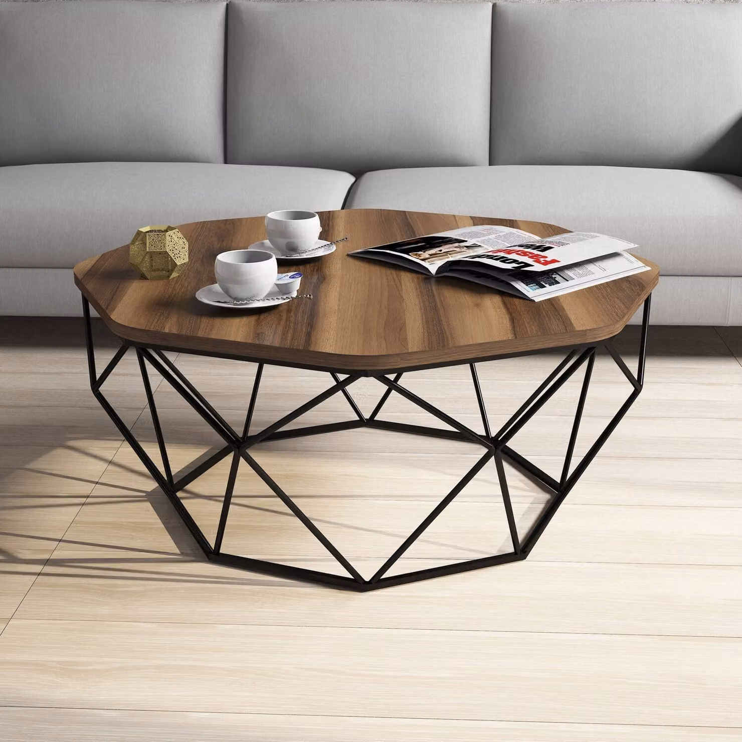 Skye Decor, Diamond- Diamond CAN, colore noce, tavolini da salotto, 38x90x90 cm, pannello truciolare rivestito al 100% in melamina