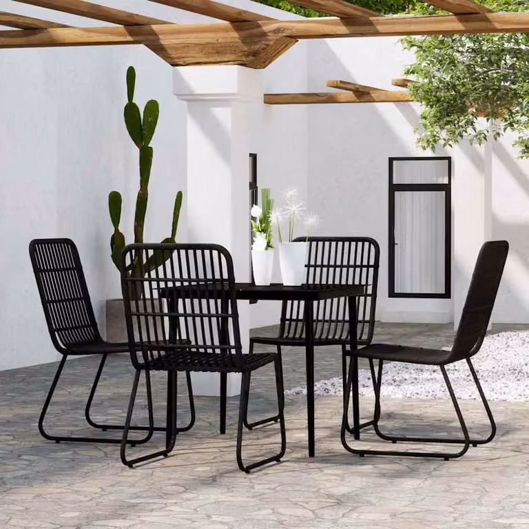 Set da Pranzo da Giardino Moderno vidaXL in Acciaio Verniciato Nero e Vetro, 5 Pezzi