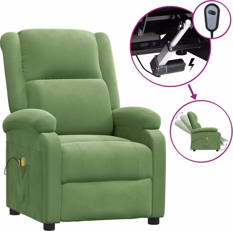 vidaXL Sedia da massaggio elettrica in velluto verde chiaro