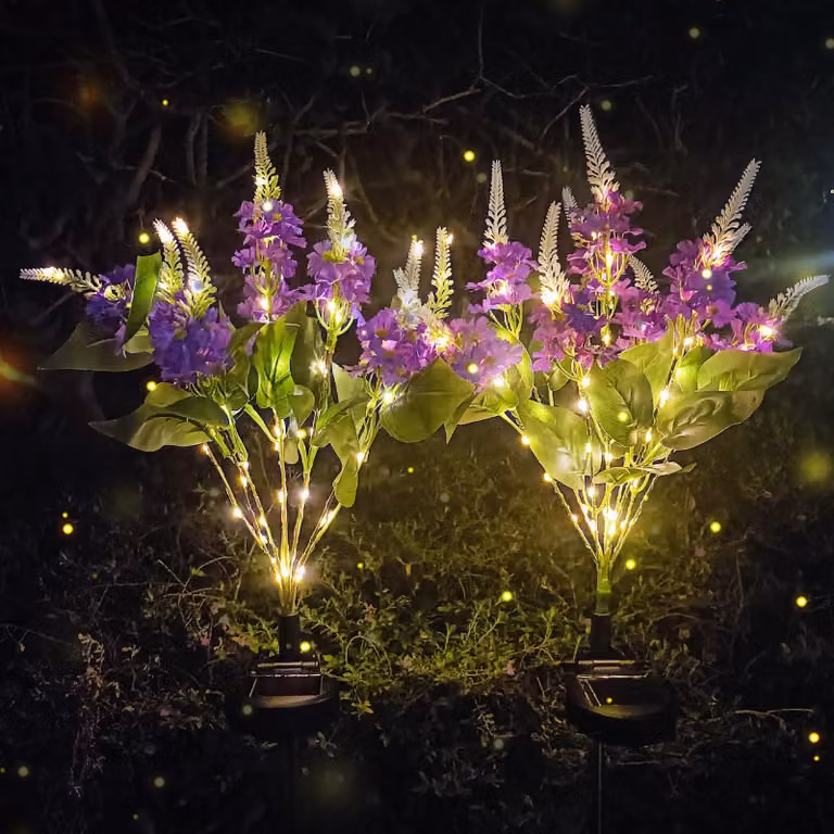 Lampade solari a forma di girasole, 2 pezzi, impermeabili, color viola, per il giardino