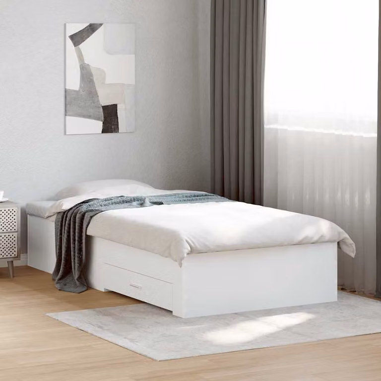 vidaXL Giroletto con Cassetti Bianco in Legno Multistrato L/P/H: 100 x 200 x 101.5 cm