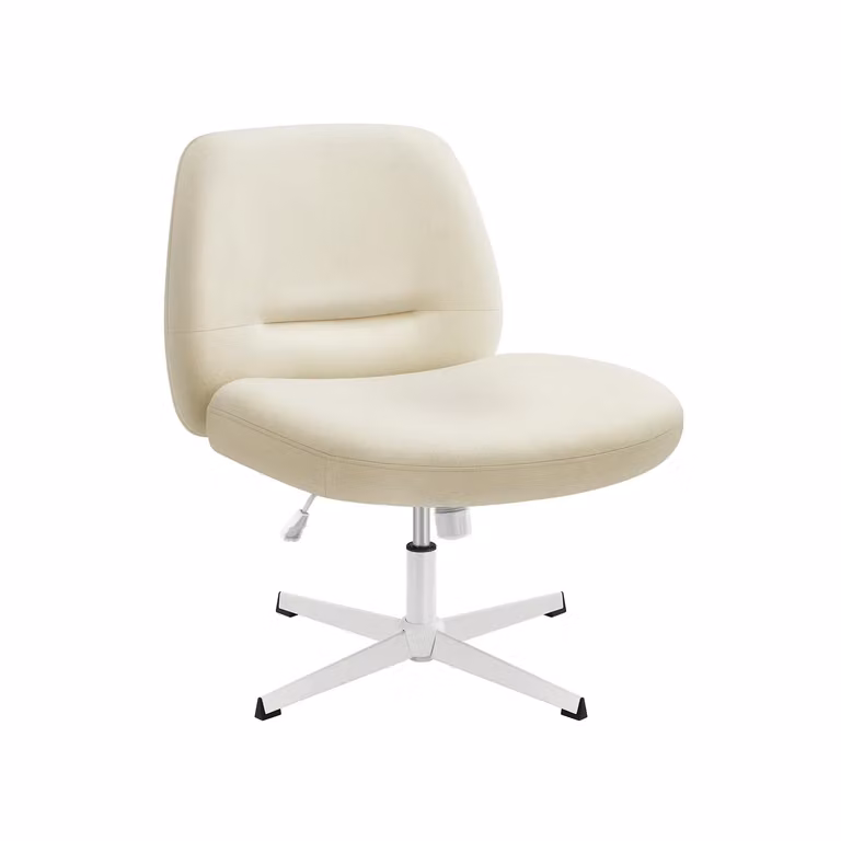 Sedia Girevole da Ufficio con Base a Croce e Altezza Regolabile, Bianco Crema / Senza Ruote