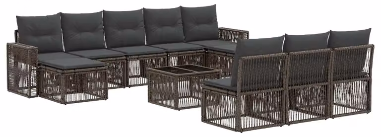 Set Divano da Giardino 11 pcs Grigio e Grigio Scuro polyrattan