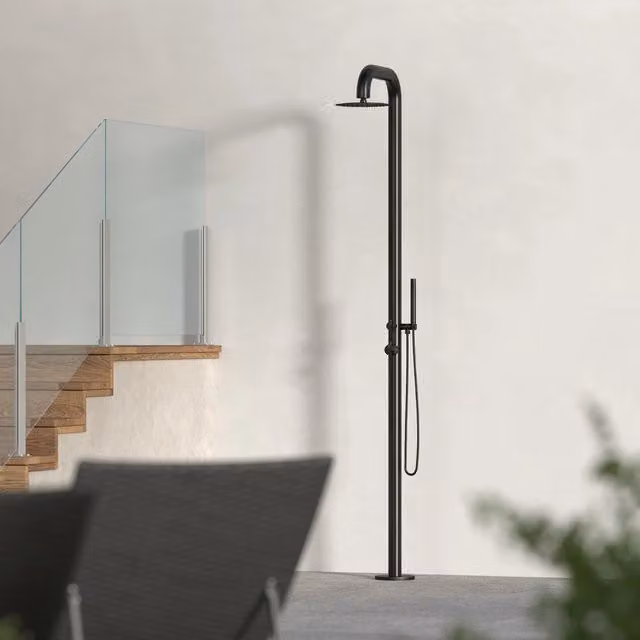 Doccia da giardino SINED con miscelatore e doccetta in acciaio inox AISI 316L colore nero satinato per acqua calda e fredda Modello DOCCIA PULA NERA – 1
