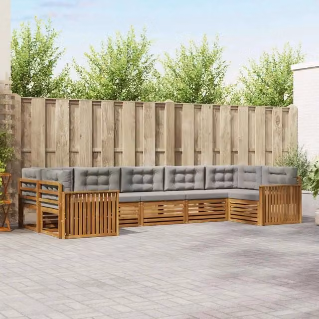 Set di divani da esterno a L vidaXL in legno di acacia con cuscini inclusi, Grigio