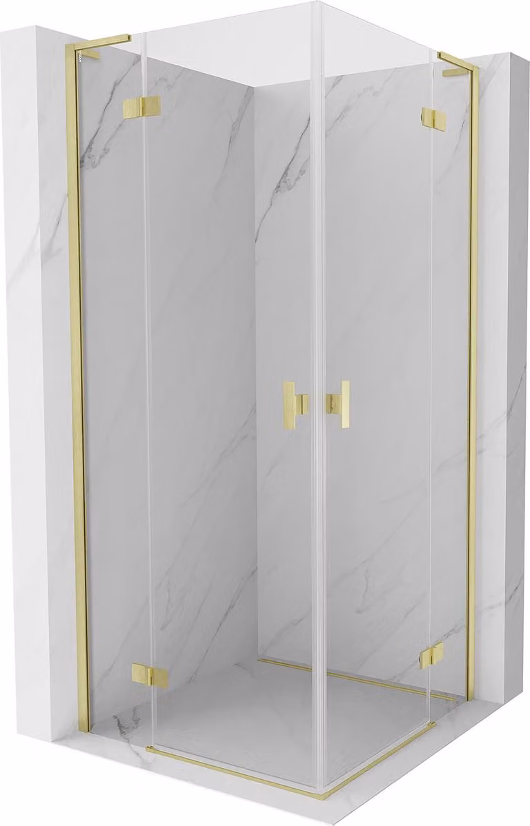 Mexen Mist-H L Duo cabina doccia a battente 70 x 70 cm, trasparente, oro spazzolato - 8A5L-070L-070P-55-00