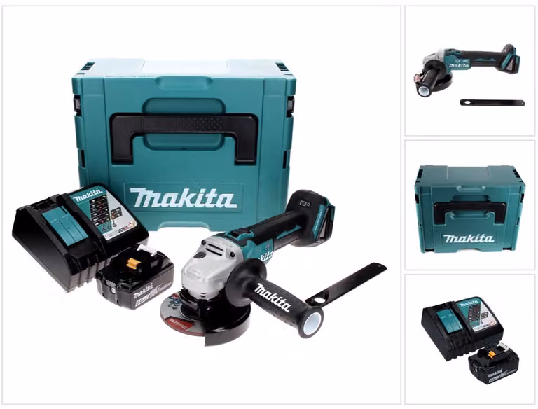Makita DGA 506 RG1J Smerigliatrice angolare a batteria 18V 125mm Brushless + 1x Batteria 6,0 Ah + Caricabatterie + Valigetta Makpac