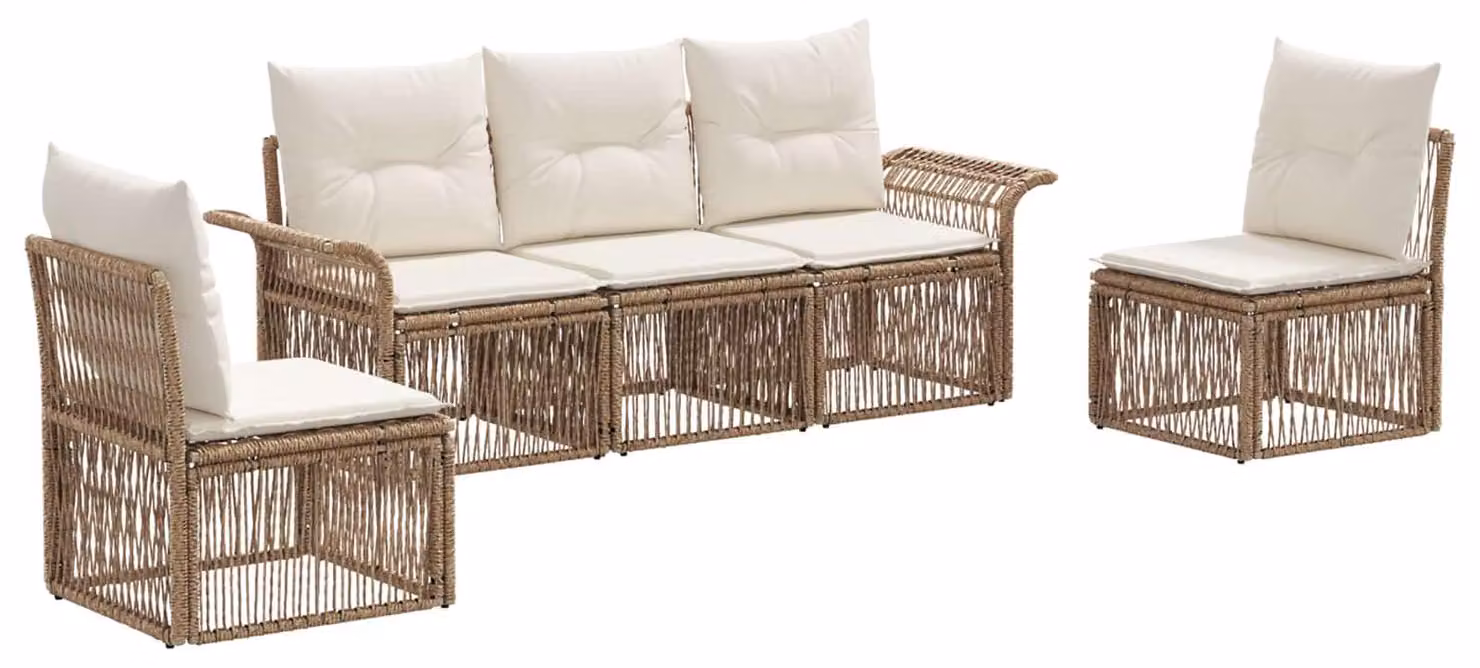 Set di divani da giardino, 5 pezzi, color beige, in rattan sintetico