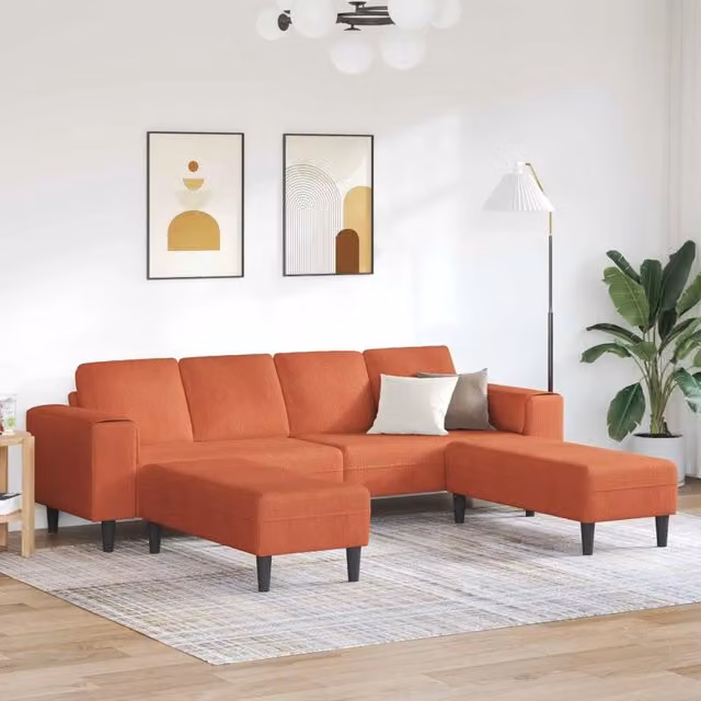 Divano Rosso Arancio 250 x 188 x 76 cm Tessuto in Cords 3335138