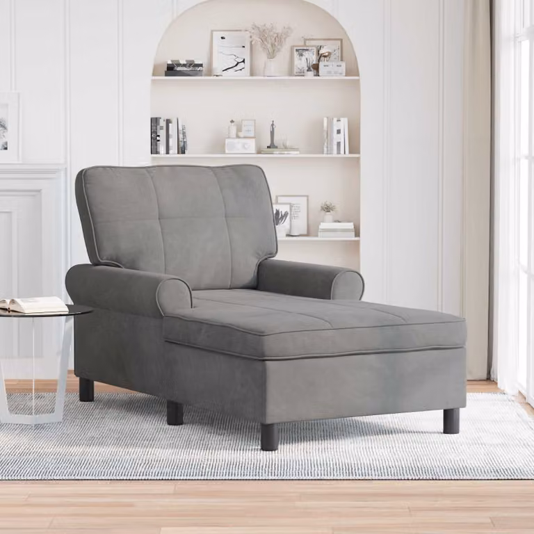 Chaise Lounge moderna vidaXL in velluto grigio con cuscino, L/P/H: 157 x 91 x 91 cm