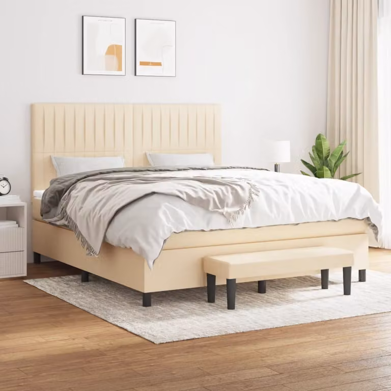 Maison Exclusive - Giroletto a Molle con Materasso Crema 180x200 cm in Tessuto