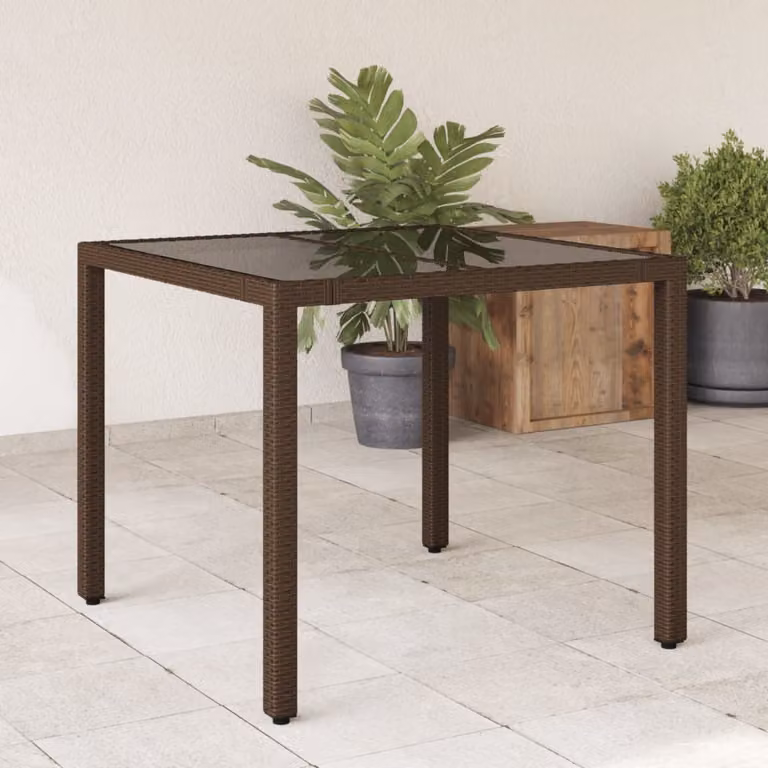 vidaXL Tavolo da Giardino Quadrato in Polyrattan Marrone con Piano in Vetro L 90 x P 90 x H 75 cm