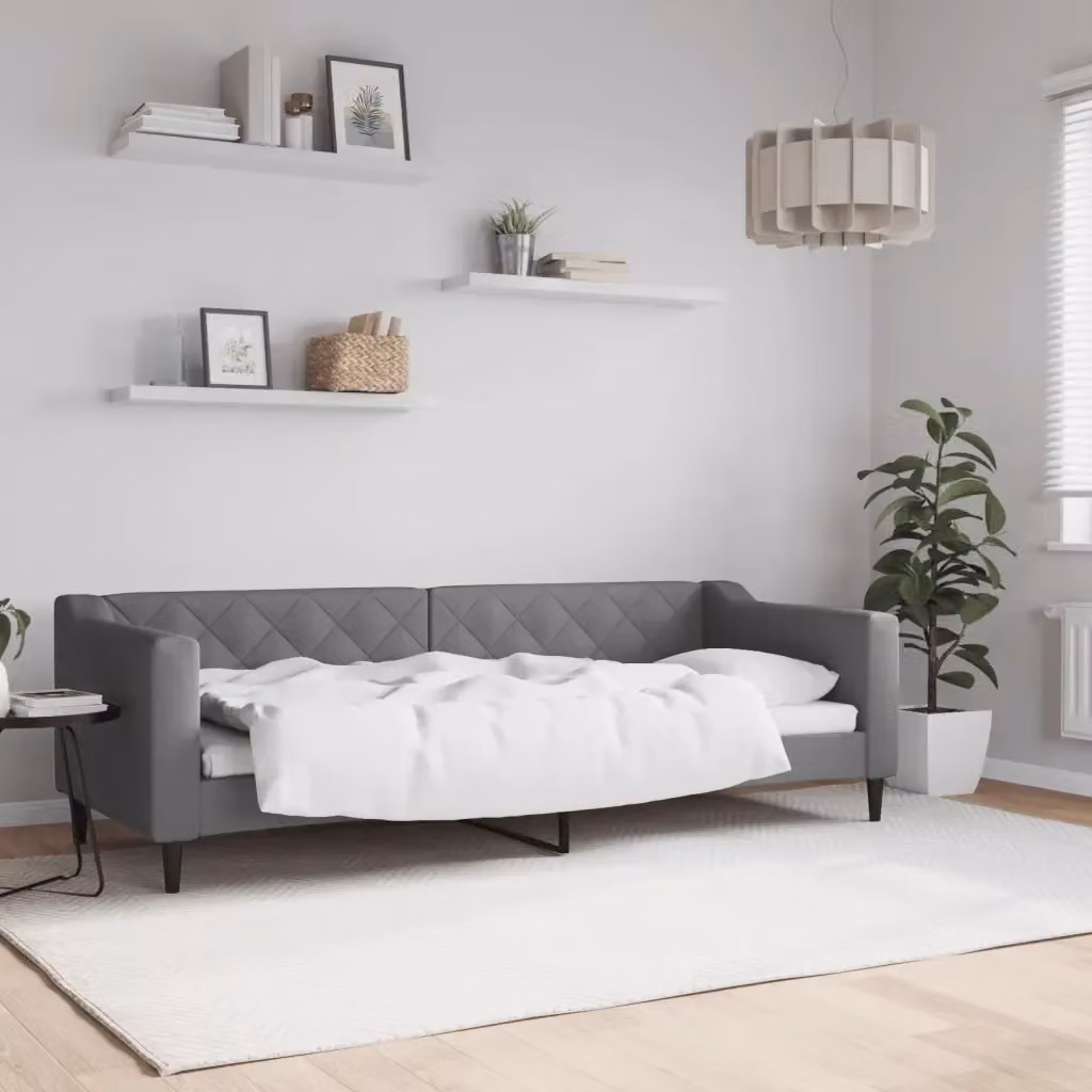 Letto singolo pieghevole moderno in tessuto grigio per adulti L: 80 cm, P: 200 cm, H: 67 cm – 2