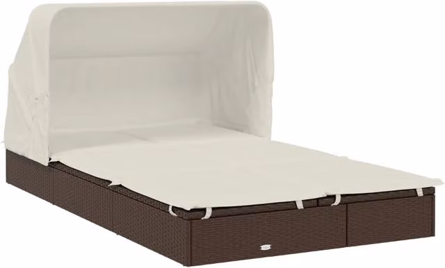Lettino prendisole a 2 posti Outsunny con tetto pieghevole e poggiatesta regolabile, marrone e bianco, L: 213 cm, P: 118 cm, H: 97 cm – 1