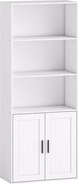 Libreria HOMCOM con ripiani aperti e armadietto a 2 ante, ripiani regolabili, Bianco, L: 60 cm, P: 30 cm, H: 145.5 cm