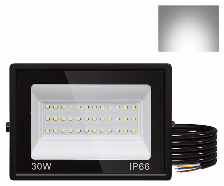 Izrielar Faretto LED da 30 W per esterni, proiettore IP66 impermeabile, faretto da esterno per campi sportivi e garage, 6000K bianco freddo, faretto da cantiere