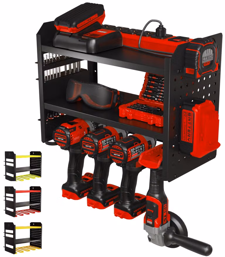 Organizzatore per utensili elettrici BUILTSTRONG, supporto da parete – struttura in metallo robusta a 3 livelli