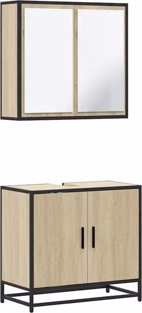 Set Mobili da Bagno | Armadio da bagno 2 pz Rovere Sonoma in Legno Multistrato