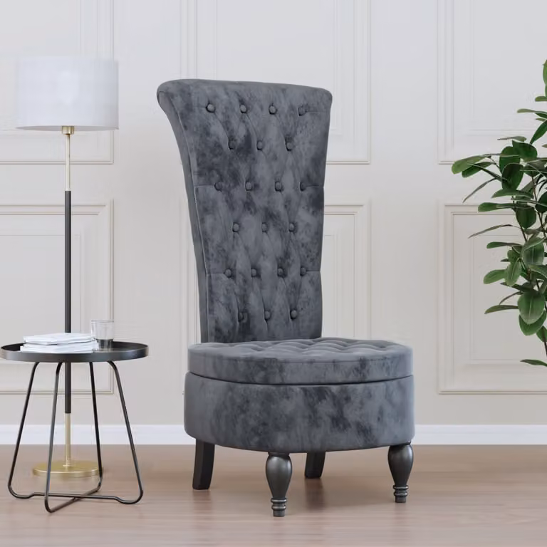 Sedia con Schienale Alto in Velluto Grigio con Bottoni vidaXL L/P/H: 56 x 39 x 110 cm