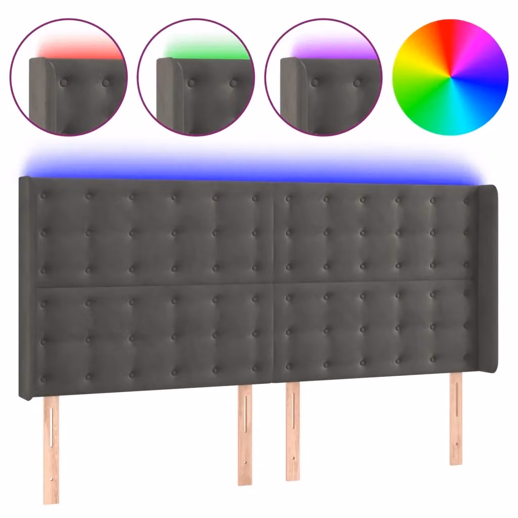Testiera per letto con illuminazione LED e porta USB vidaXL in tessuto grigio, L: 183 cm, P: 16 cm, H: 118/128 cm – 2