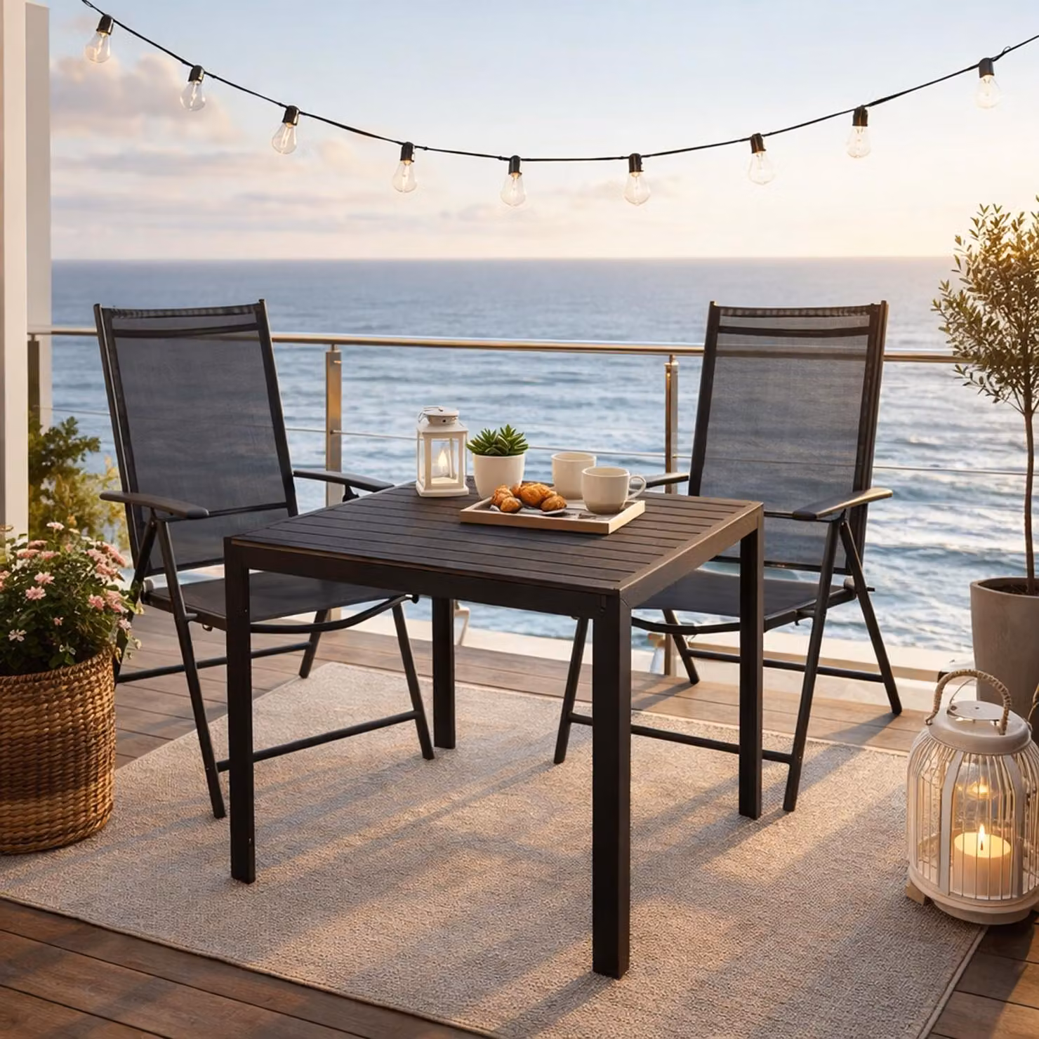 Set da giardino 3 pezzi Set di sedute 90x90 cm Alluminio Non-Wood Schienale alto