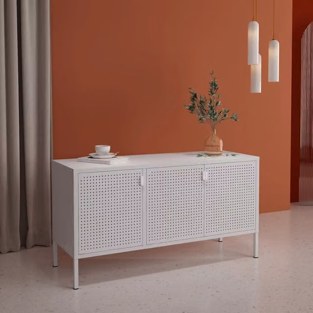 Mobile TV Castelli en.casa in acciaio bianco con design minimalista L: 114 cm, P: 40 cm, H: 60 cm