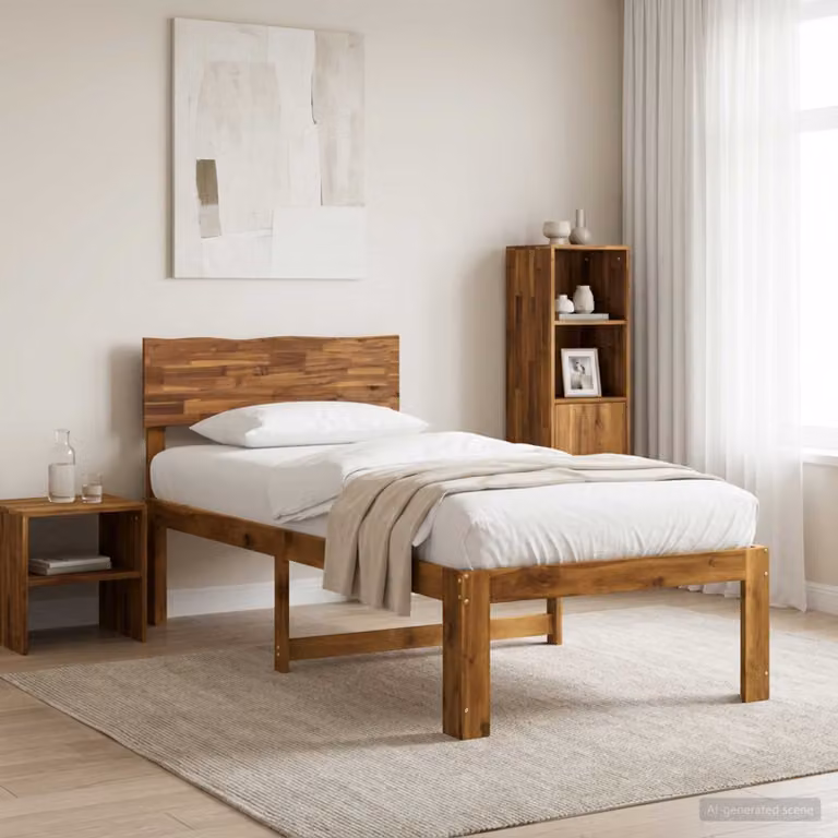 Letto Singolo con Testiera vidaXL ROSTOCK in Legno di Acacia Naturale, L 90 x P 200 cm