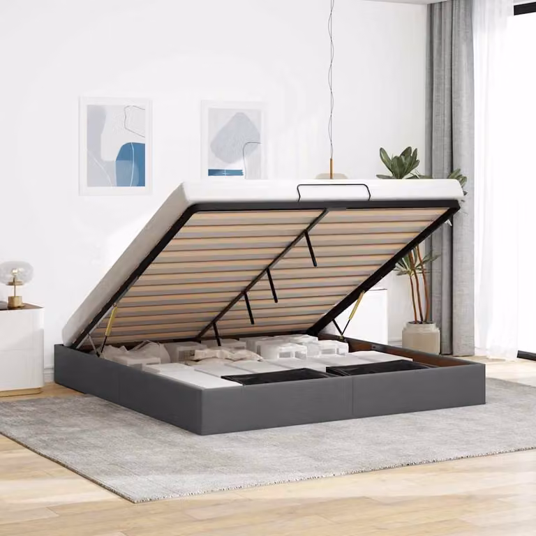 Struttura Letto con Contenitore a Sollevamento vidaXL in Tessuto Grigio L/P: 160 x 200 cm