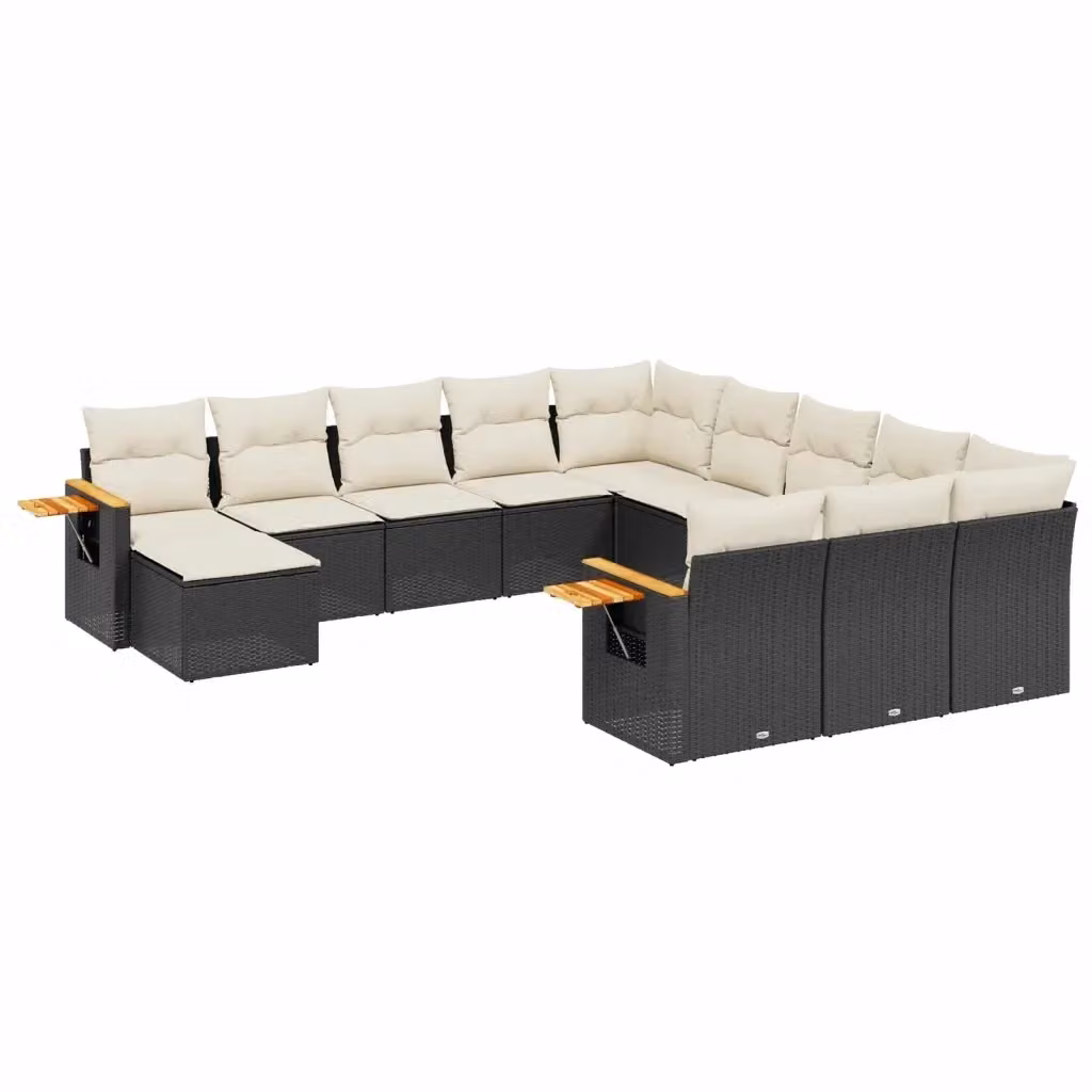 Set di divani da giardino vidaXL 11 pezzi in polyrattan nero con cuscini e tavolino da esterno – 2